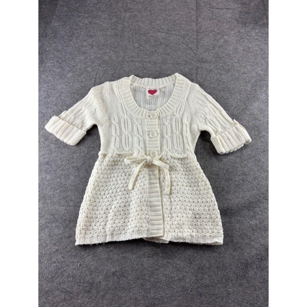Derek Heart Womens M Cable Knit Short Sleeve Belted Cardigan Sweater Y2K 00s